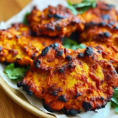 Delicious plate of Tandoori Chicken marinated in spices and grilled, served with sides.