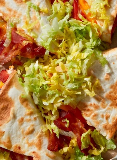 Delicious BLT quesadillas with bacon, lettuce, and tomato melted in a crispy tortilla
