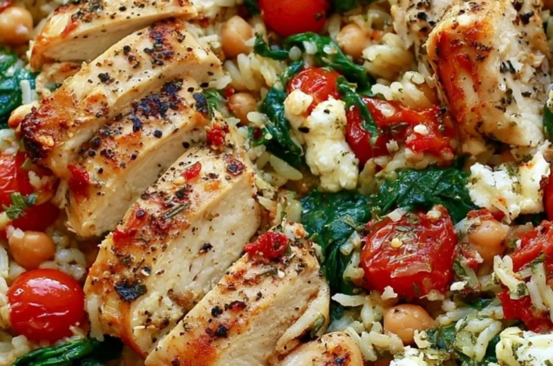 Cozy chicken and lemon rice bowl garnished with fresh herbs.