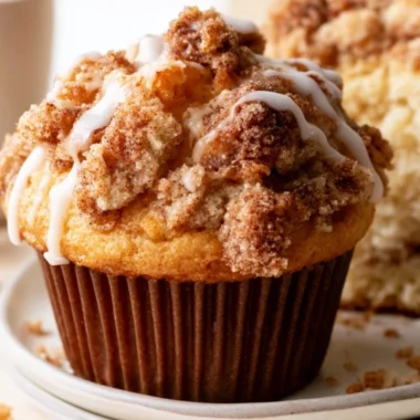 Delicious cozy coffee cake muffins served on a rustic table