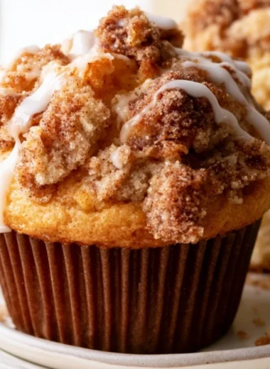 Delicious cozy coffee cake muffins served on a rustic table