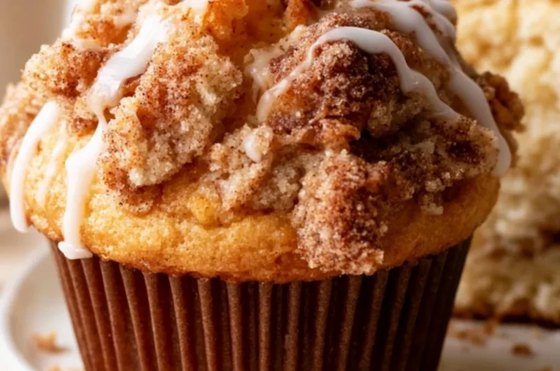 Delicious cozy coffee cake muffins served on a rustic table