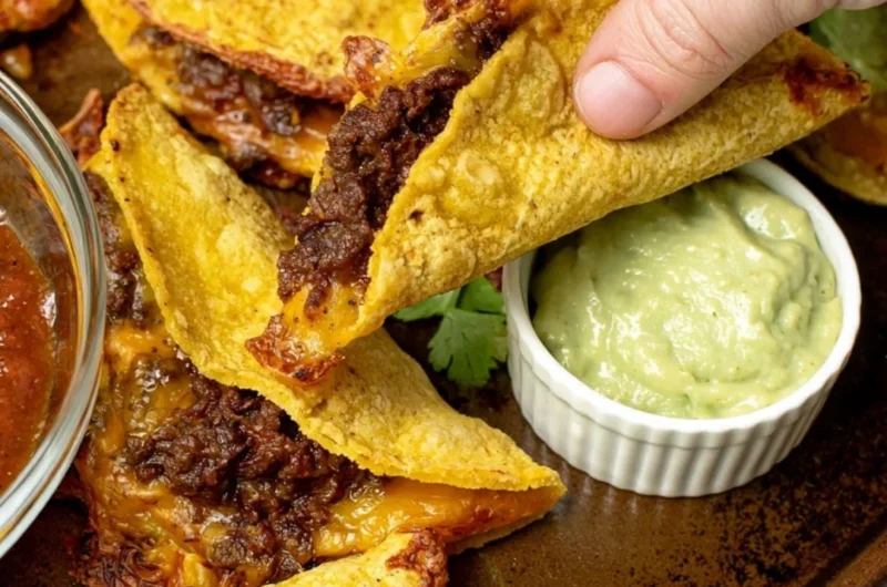 Delicious crispy beef tacos served with fresh toppings and garnishes.