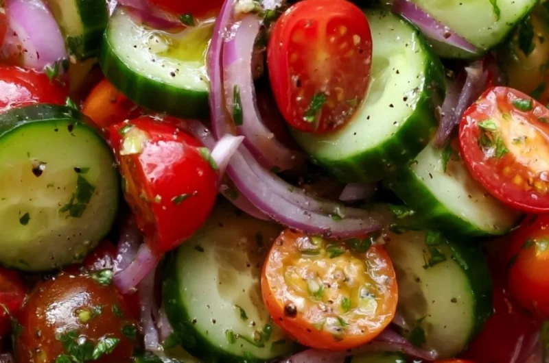 Fresh Cucumber Tomato Salad with herbs and dressing