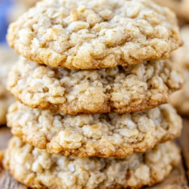 Delicious and chewy oatmeal cookies stacked on a plate