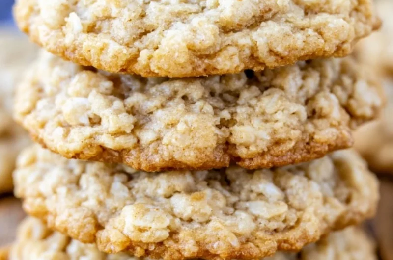 Delicious and chewy oatmeal cookies stacked on a plate