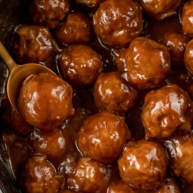 Slow cooker Salisbury steak meatballs served with creamy mashed potatoes