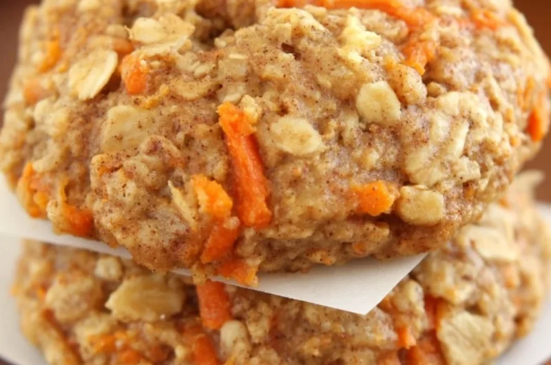 Healthy carrot cake oatmeal cookies with nuts and spices on a wooden table