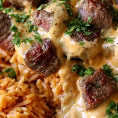 Delicious steak queso rice served in a bowl for Tex-Mex dinner