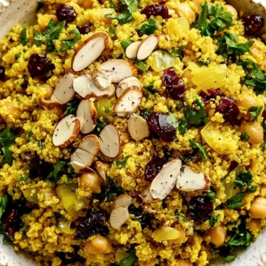 Moroccan-inspired chickpea quinoa salad with vegetables and spices