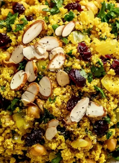 Moroccan-inspired chickpea quinoa salad with vegetables and spices