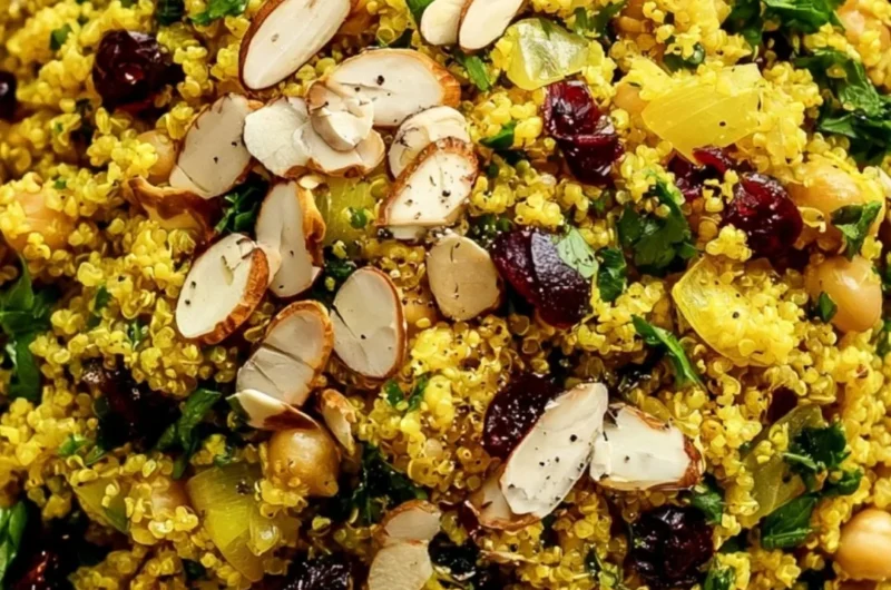 Moroccan-inspired chickpea quinoa salad with vegetables and spices
